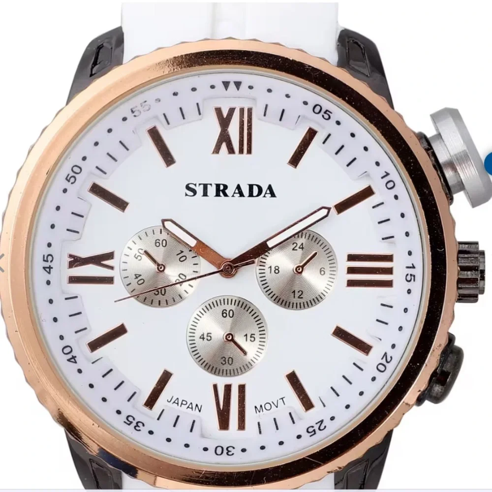 Strada Japanese Movement Steel Color false Button Dial Watch